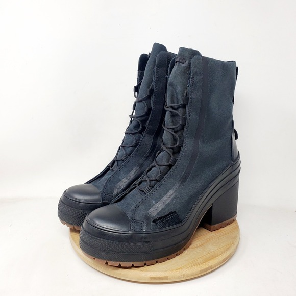 Converse Chuck Taylor All Star De Lux Heel Shoes Womens 8 Black Lug Hi Sneaker - Picture 3 of 15